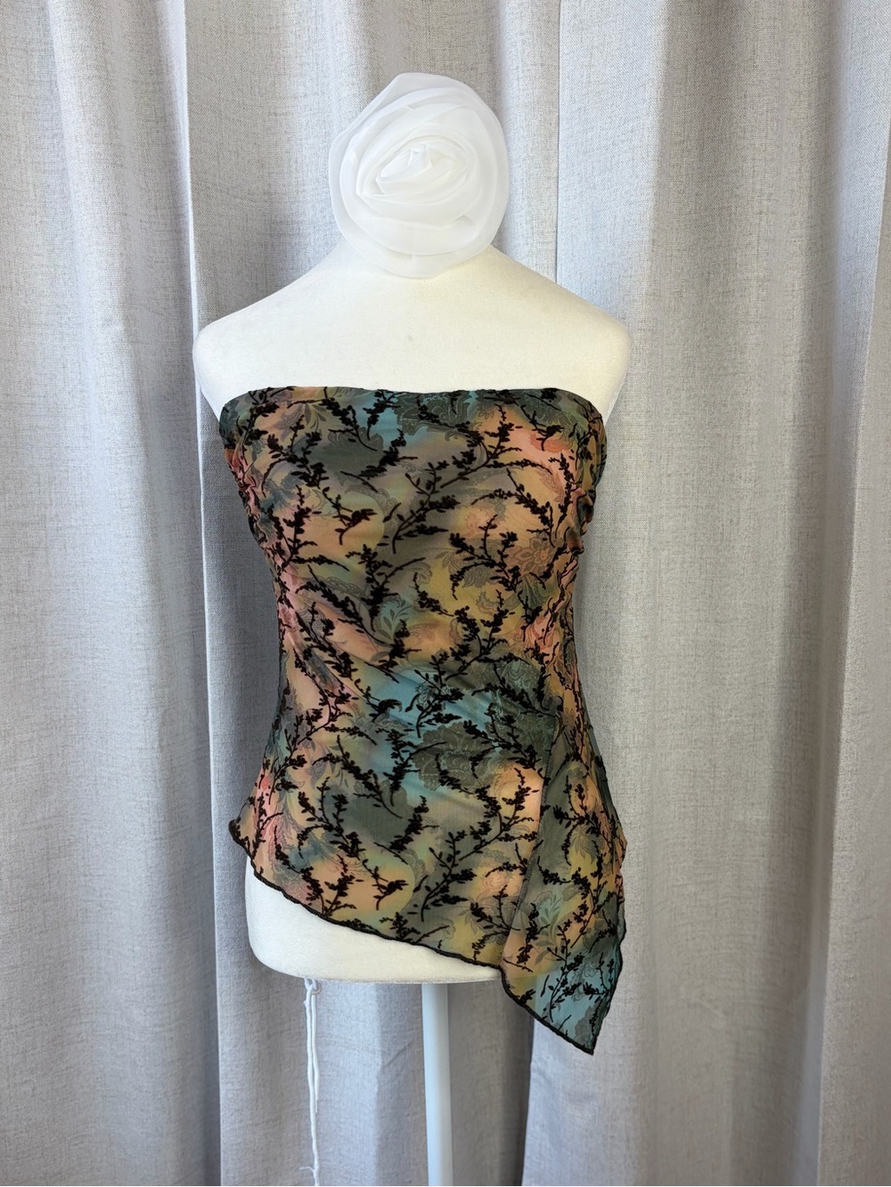 Strapless Olive Multi Sheer Floral Overlay Camisole